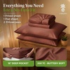 image:imageCariloha Aloha Soft Bamboo Viscose Sheet Set  Cape Blue  King  Buttery Soft Hypoallergenic Cooling Sheets 1 Flat 1 Fitted 2 Pillowcases 16 in Deep Pockets OEKOTEX Standard 100Maroon Sunset