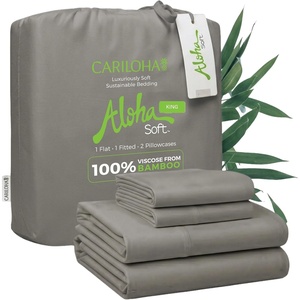 image:imageCariloha Aloha Soft Bamboo Viscose Sheet Set  Cape Blue  King  Buttery Soft Hypoallergenic Cooling Sheets 1 Flat 1 Fitted 2 Pillowcases 16 in Deep Pockets OEKOTEX Standard 100Shade Grey