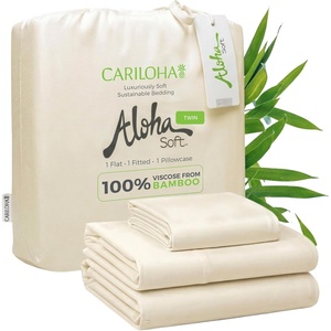 image:imageCariloha Aloha Soft Bamboo Viscose Sheet Set  Cape Blue  King  Buttery Soft Hypoallergenic Cooling Sheets 1 Flat 1 Fitted 2 Pillowcases 16 in Deep Pockets OEKOTEX Standard 100Natural