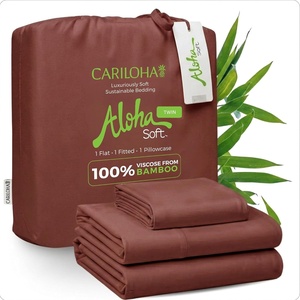 image:imageCariloha Aloha Soft Bamboo Viscose Sheet Set  Cape Blue  King  Buttery Soft Hypoallergenic Cooling Sheets 1 Flat 1 Fitted 2 Pillowcases 16 in Deep Pockets OEKOTEX Standard 100Maroon Sunset