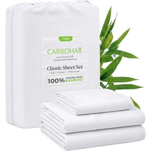 image:imageCariloha Classic 4Piece Twill Sheet Set  Tahitian Breeze  Queen  Viscose Material  Allergy Resistant and Extra Soft  Cooling for Hot Sleepers  Corner BandsWhite