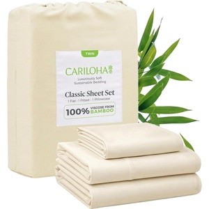 image:imageCariloha Classic 4Piece Twill Sheet Set  Tahitian Breeze  Queen  Viscose Material  Allergy Resistant and Extra Soft  Cooling for Hot Sleepers  Corner BandsIvory