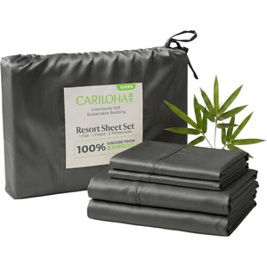 image:imageCariloha Resort Sheet Set  Cooling Bamboo Viscose  White  Queen  Luxury Cooling Sheets with Sateen Weave 18 in Deep Pockets 1 Fitted 1 Flat 2 Pillowcases OEKOTEX Standard 100Onyx