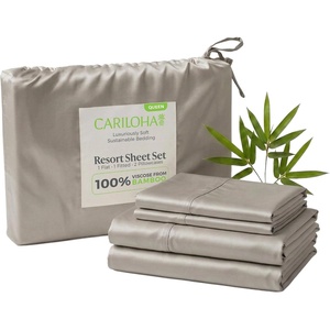 image:imageCariloha Resort Sheet Set  Cooling Bamboo Viscose  White  Queen  Luxury Cooling Sheets with Sateen Weave 18 in Deep Pockets 1 Fitted 1 Flat 2 Pillowcases OEKOTEX Standard 100Harbor Gray
