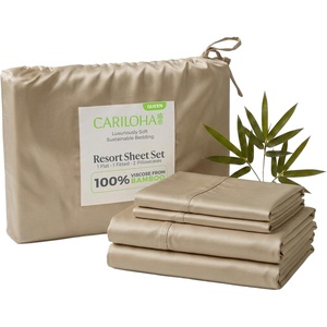 image:imageCariloha Resort Sheet Set  Cooling Bamboo Viscose  White  Queen  Luxury Cooling Sheets with Sateen Weave 18 in Deep Pockets 1 Fitted 1 Flat 2 Pillowcases OEKOTEX Standard 100Stone
