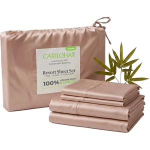 image:imageCariloha Resort Sheet Set  Cooling Bamboo Viscose  White  Queen  Luxury Cooling Sheets with Sateen Weave 18 in Deep Pockets 1 Fitted 1 Flat 2 Pillowcases OEKOTEX Standard 100Blush