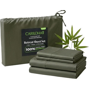 image:imageCariloha Retreat Sheet Set  Bamboo Lyocell  White  King  Our Softest Luxury Cooling Sheet Sateen Weave 18 in Deep Pockets 1 Fitted 1 Flat 2 Pillowcases OEKOTEX Standard 100Oasis Green